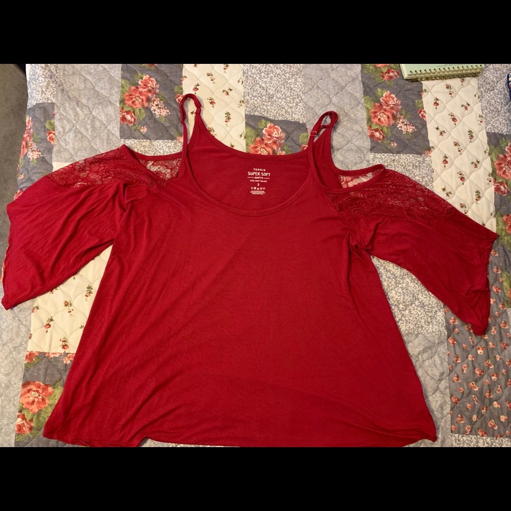 Torrid Super Soft Cherry Red Cold Shoulder Top